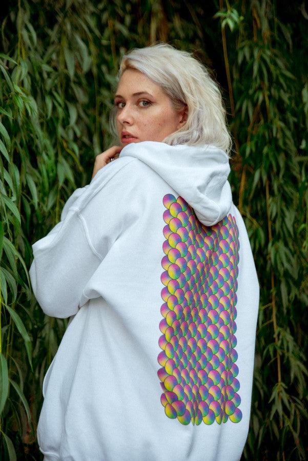 Hoodie in White with Geometric Bubble Logo Print-3