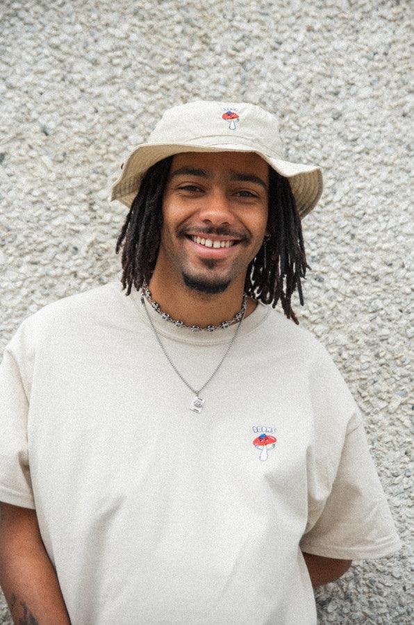 Bucket Hat In Sand With Embroidered Bro Shroom-0