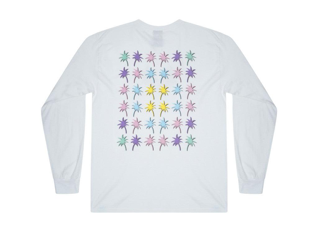 Long Sleeved T-shirt In White With Tropical Palm Tree Print-3