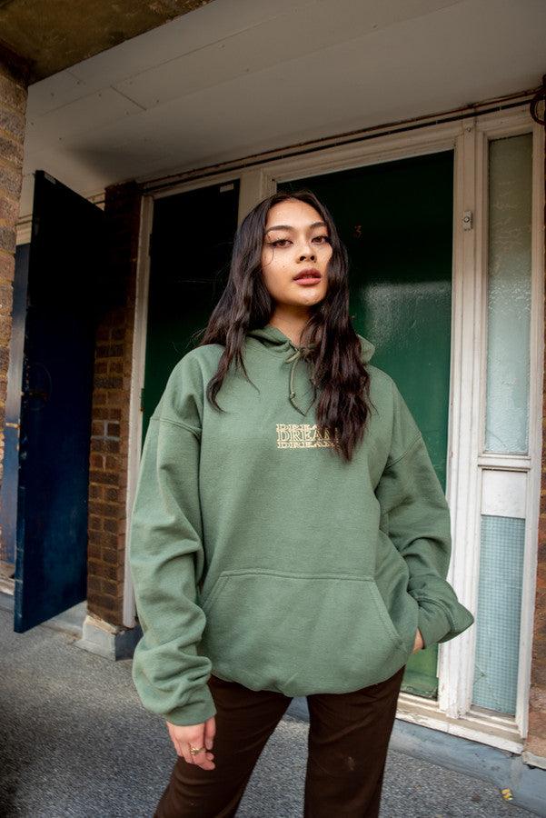 Hoodie In Military Green With Repeat Embroidery-0