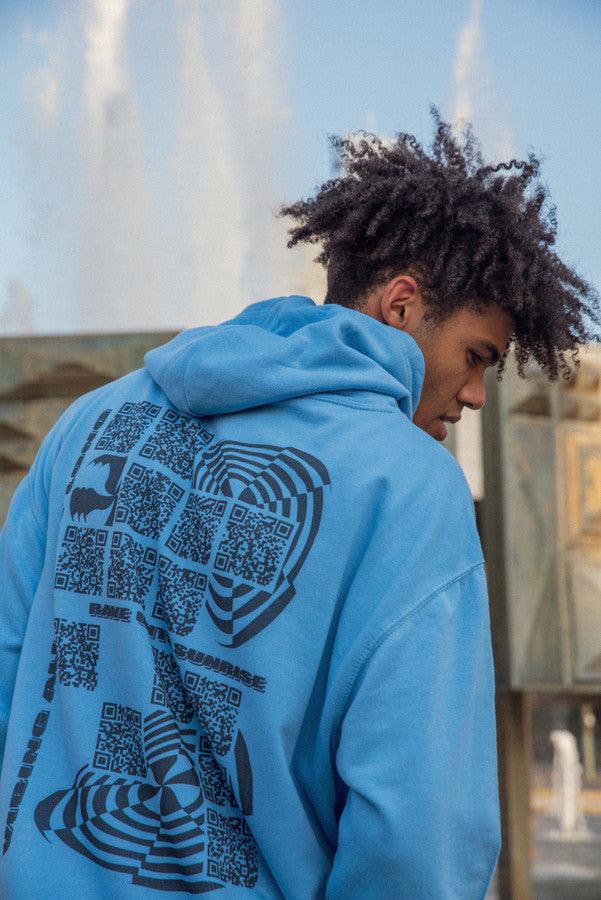 Hoodie In Cornflower Blue With QR Code Print-3