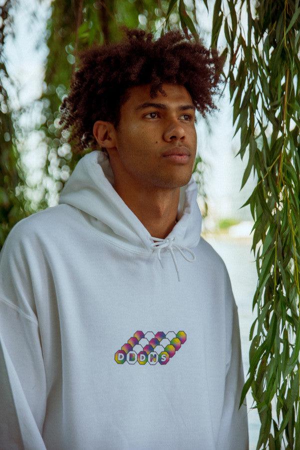 Hoodie in White with Zig-Zag Geometric Logo Print-1