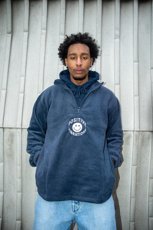 Navy Fleece 90s Rave Smiley Positive Vibrations Embroidery-0