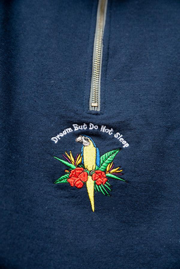 1-4 Zip Sweatshirt In Navy With Paradise Island Parrot Embroidery-3