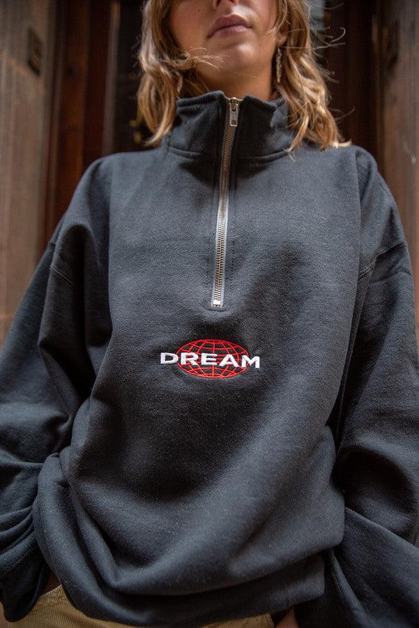 1-4 Zip Sweatshirt In Black With Dream Globe Embroidery-3