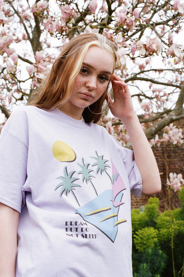 Short Sleeved T-shirt In Light Purple With 80s California Palm Print-2