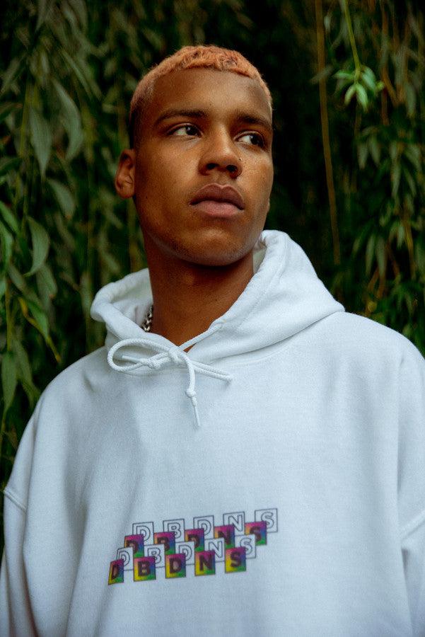 Hoodie in White with Square Geometric Logo Print-2