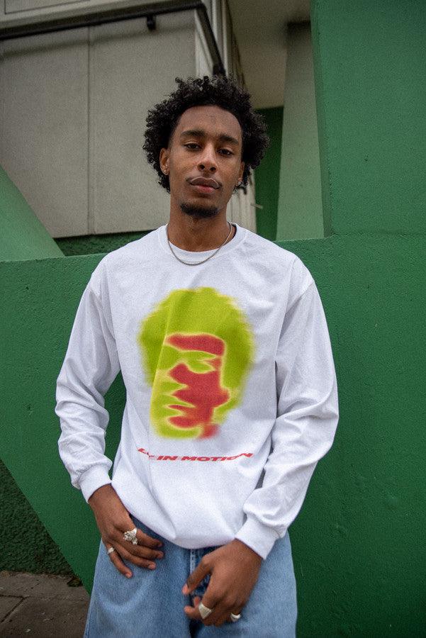 Long Sleeved T-Shirt in White With Lost In Motion Infrared Print-1