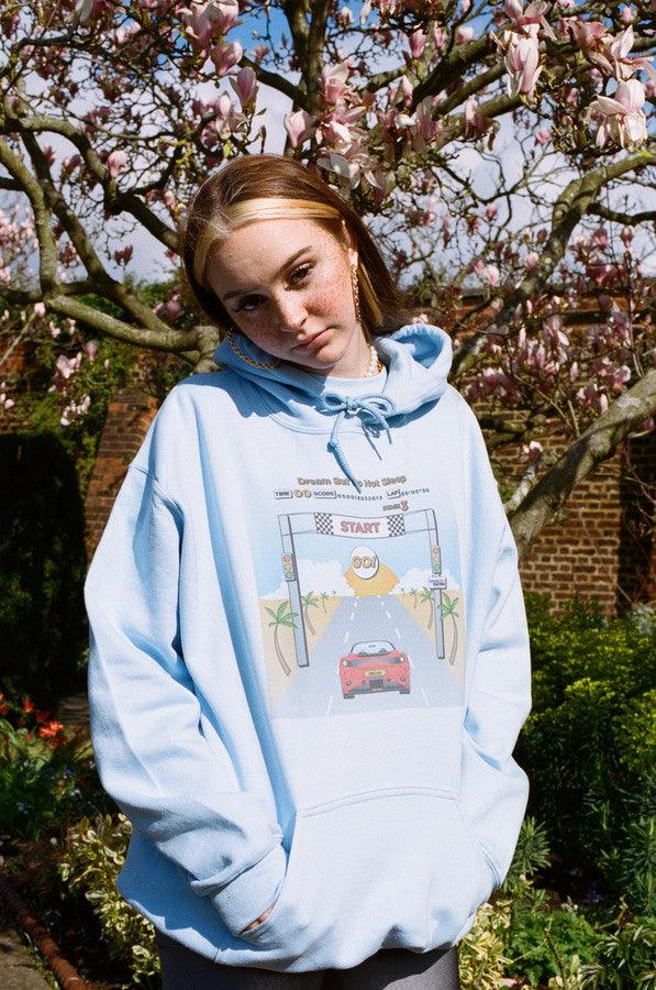 Hoodie In Light Blue With Drive In To The Sunset Print-4