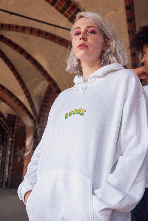 Hoodie in White with Apple Bubble Logo Print-2