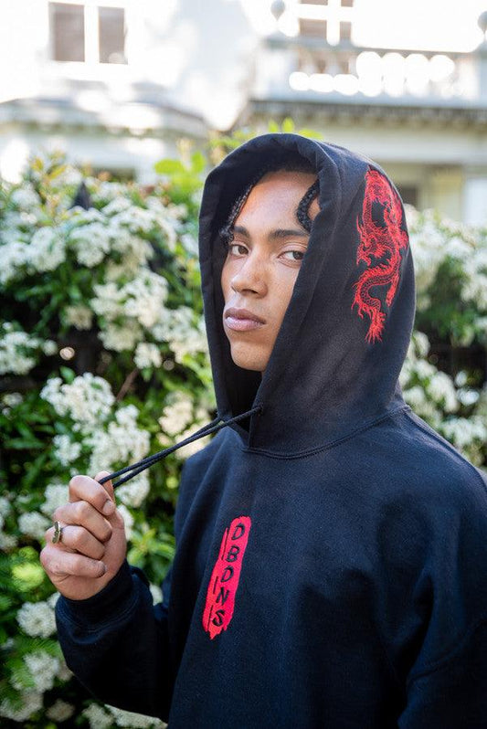 Black Hoodie With Red Dragon Embroidery-0