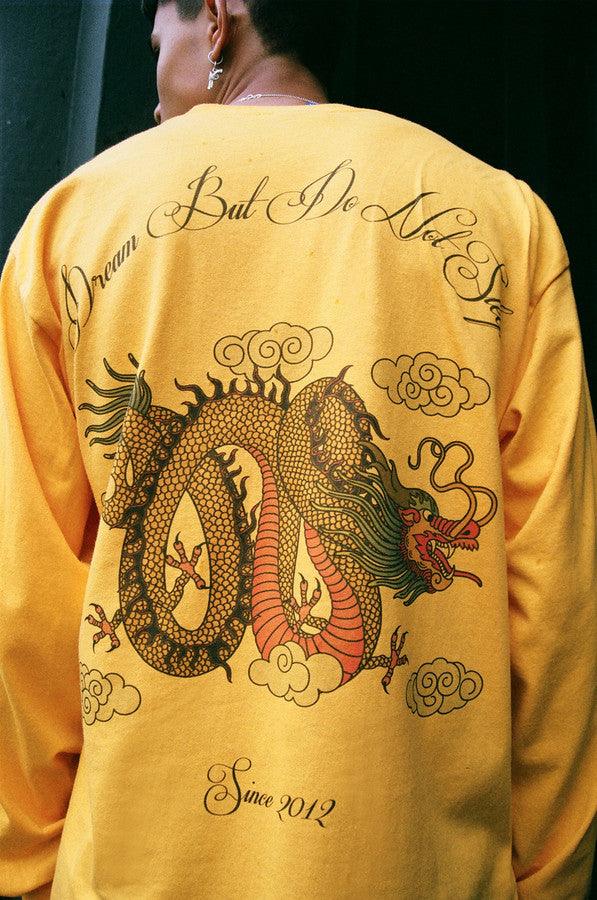 Chinese Dragon Design On Gold Long Sleeved T-shirt-1