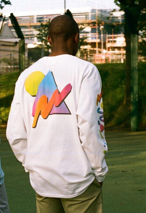 Colourful 90s Gradient Design On White Long Sleeved T-shirt-0