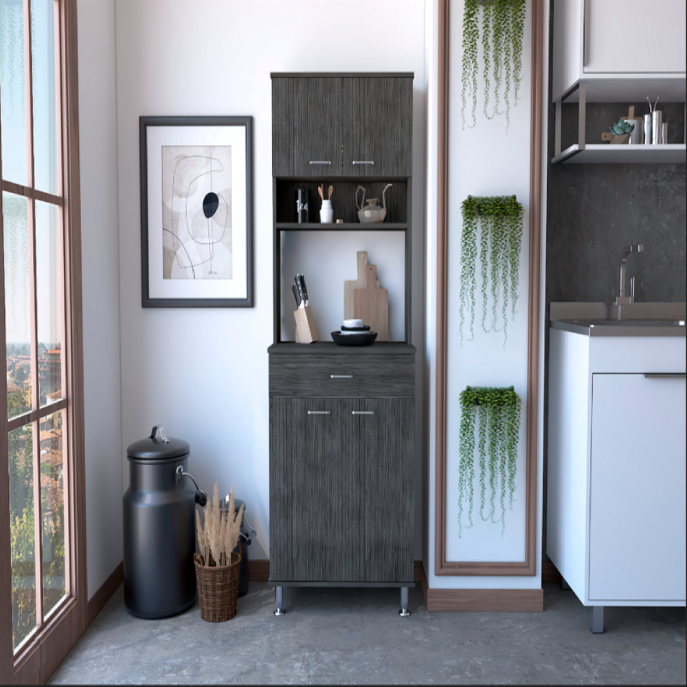 Pantry Piacenza,Two Double Door Cabinet, Smokey Oak Finish-0