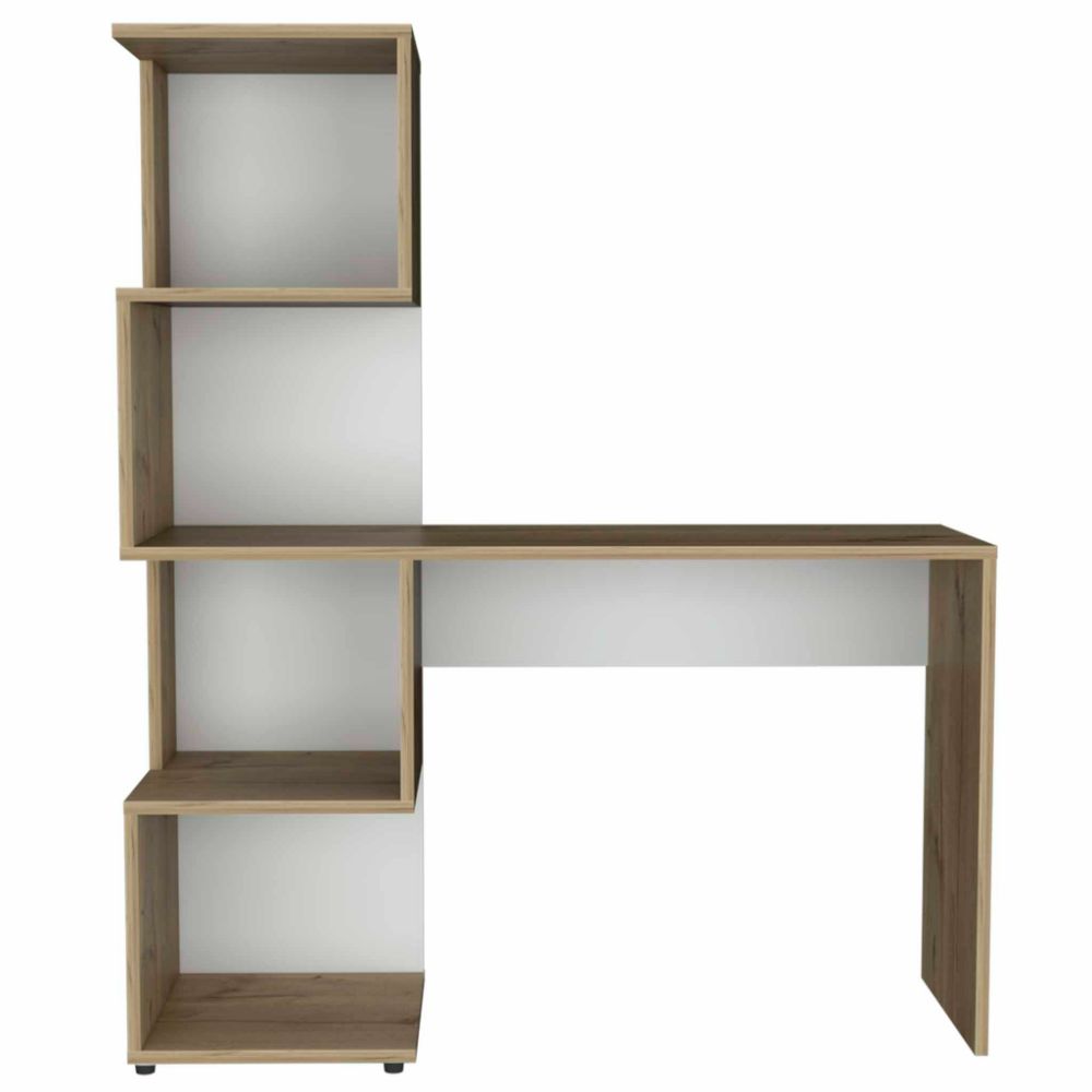 Computer Desk Jayess with Four-Tier Storage Shelves, Light Oak / White-4