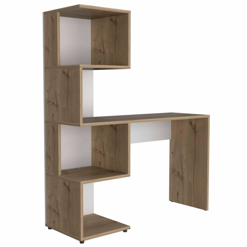 Computer Desk Jayess with Four-Tier Storage Shelves, Light Oak / White-2