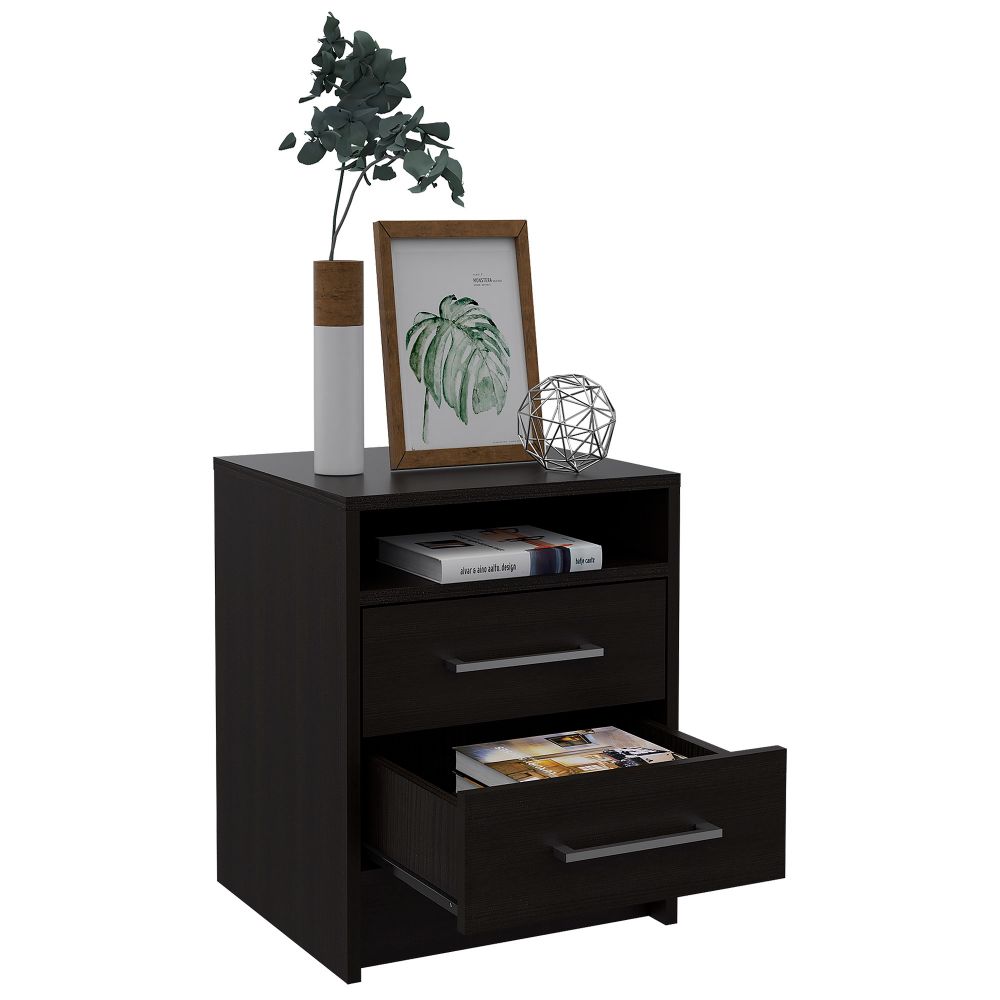 Nightstand Cartiz, Two Drawers, Black Wengue Finish-4