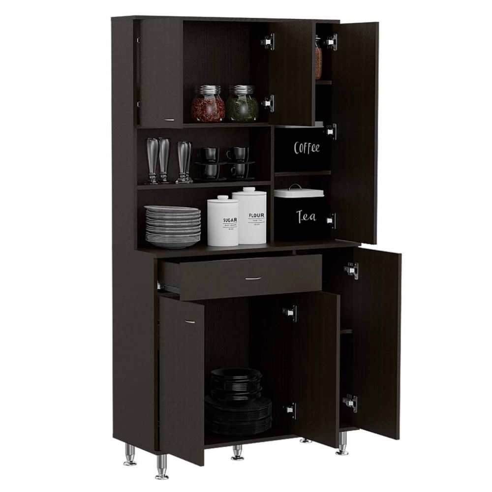 Kitchen Pantry Piacenza, Double Door Cabinet, Black Wengue Finish-4