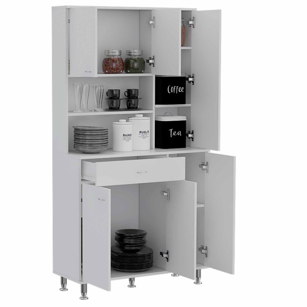 Kitchen Pantry Piacenza, Double Door Cabinet, White Finish-4