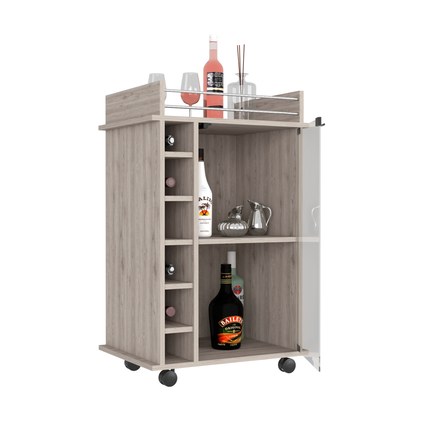 Bar Cart Baltimore, Six Wine Cubbies, Light Gray Finish-3