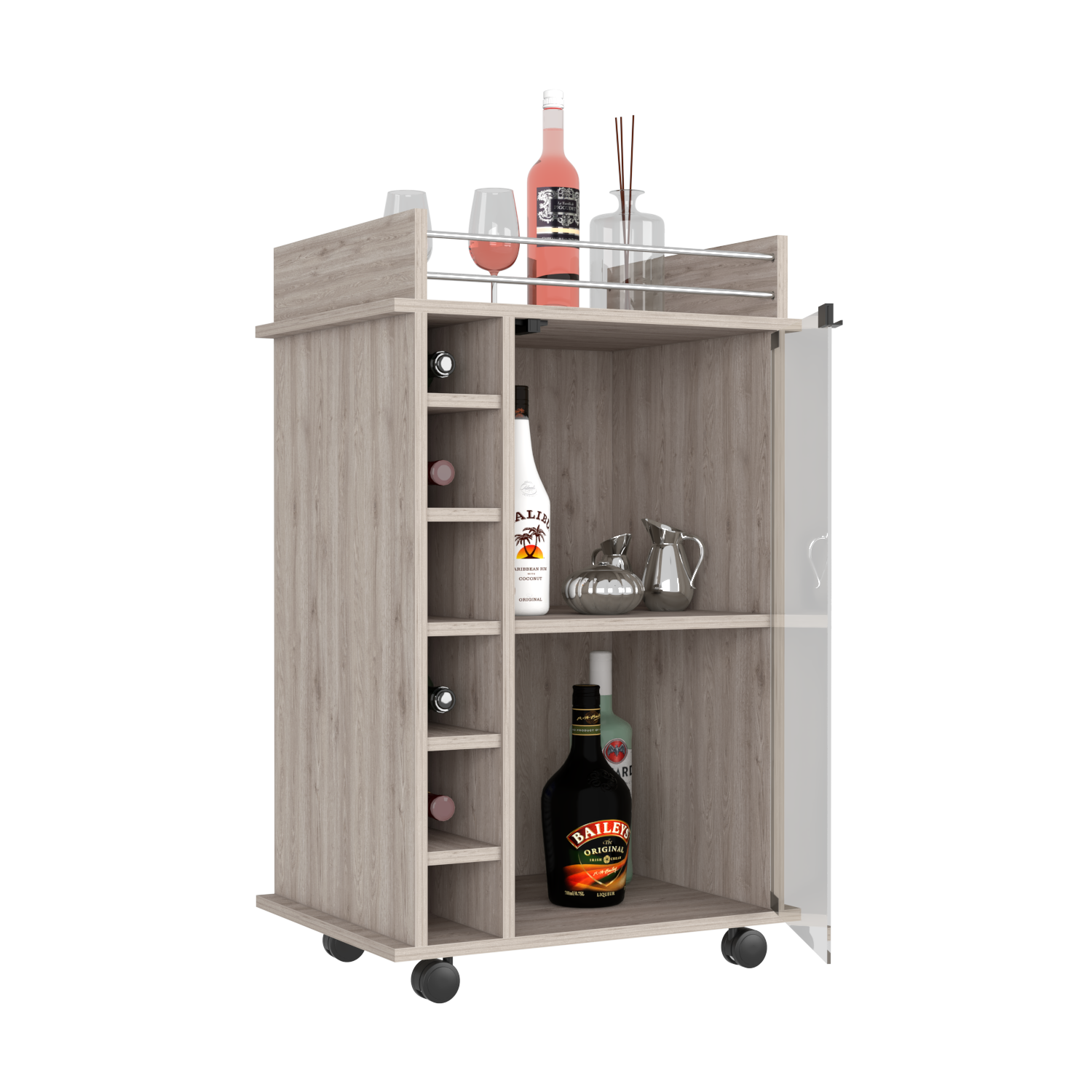 Bar Cart Baltimore, Six Wine Cubbies, Light Gray Finish-3