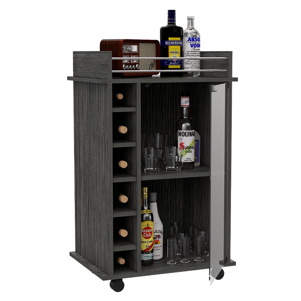 Bar Cart Baltimore, Six Wine Cubbies, Smokey Oak Finish-4