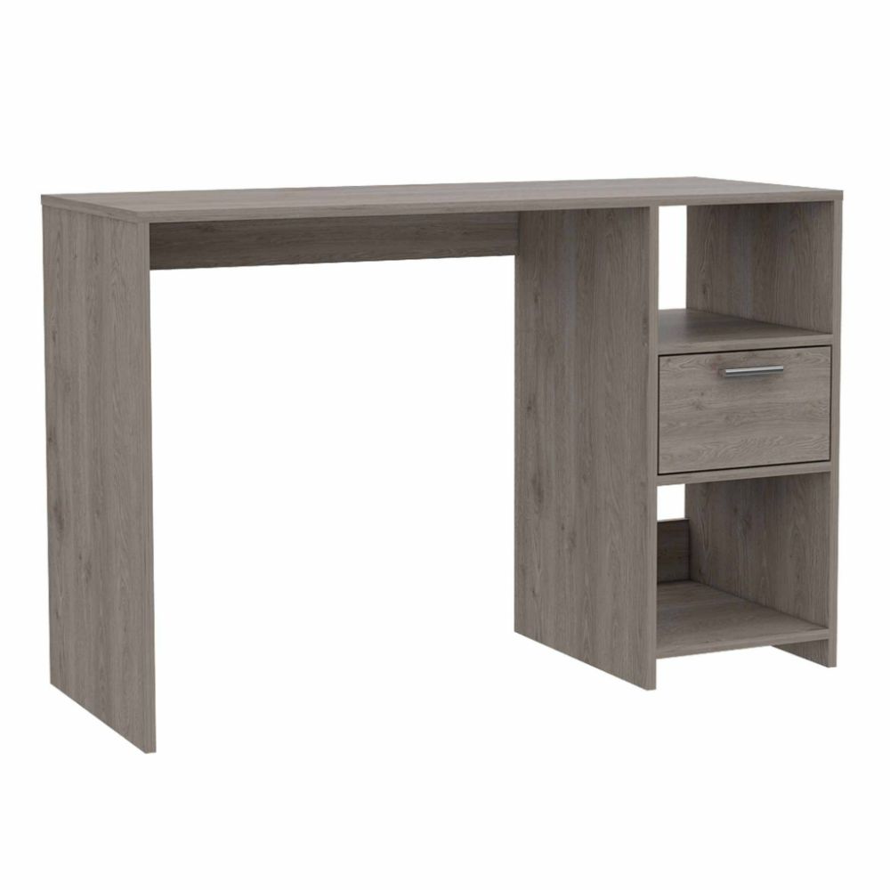 Computer Desk Odessa with Single Drawer and Open Storage Cabinets, Light Gray Finish-3