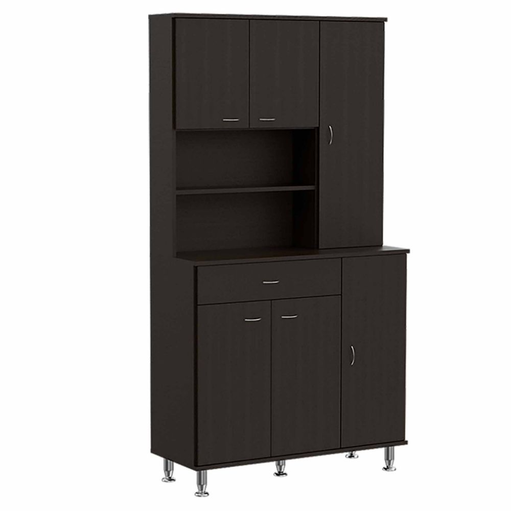 Kitchen Pantry Piacenza, Double Door Cabinet, Black Wengue Finish-3