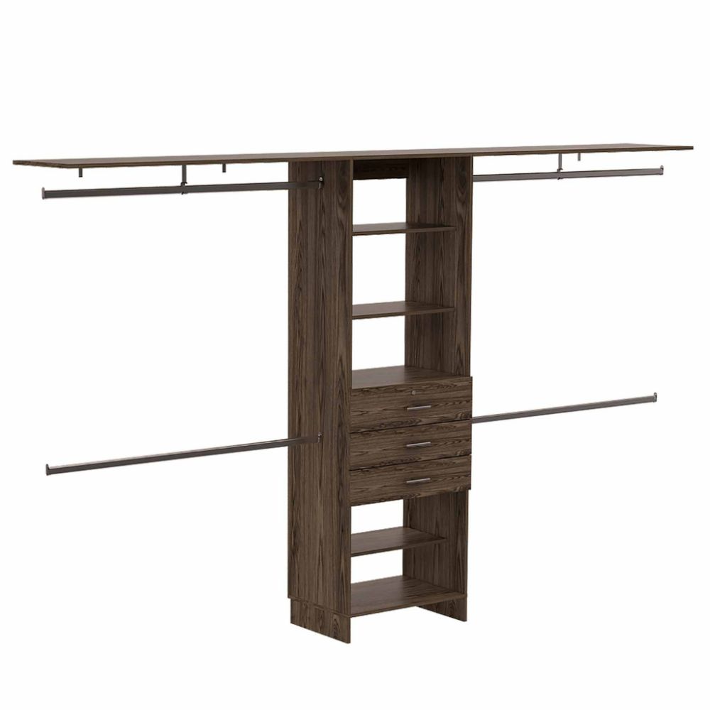 Closet System Pittsburg, Four Hanging Rods, Dark Walnut Finish-2