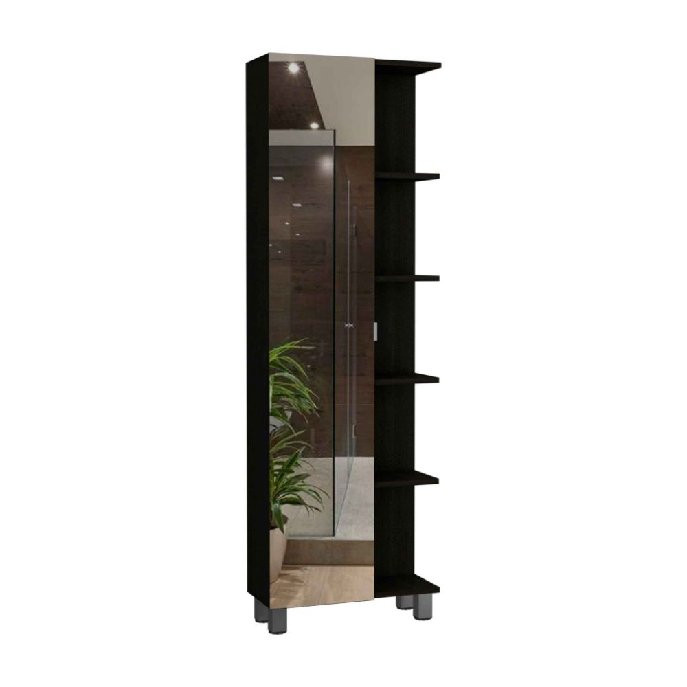 Mirror Linen Cabinet Reno,Four Interior Shelves, Black Wengue Finish-3