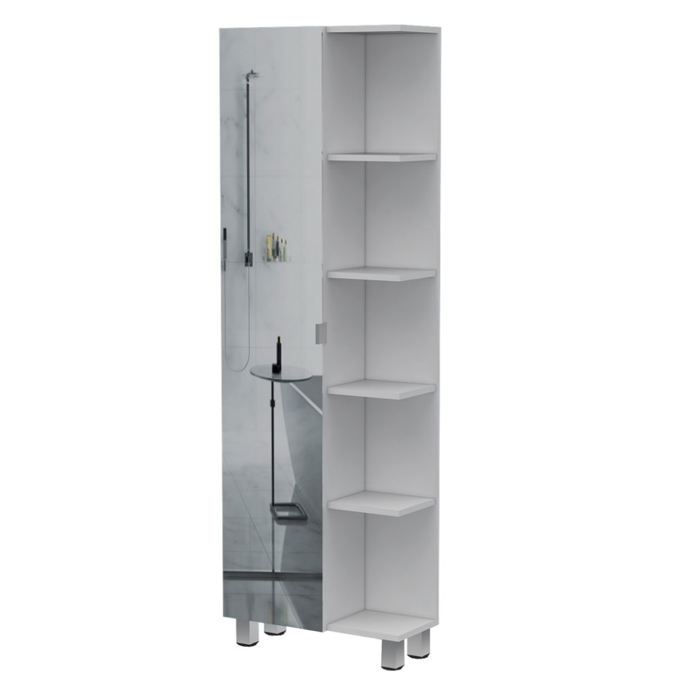 Mirror Linen Cabinet Reno, Four Interior Shelves, White Finish-3