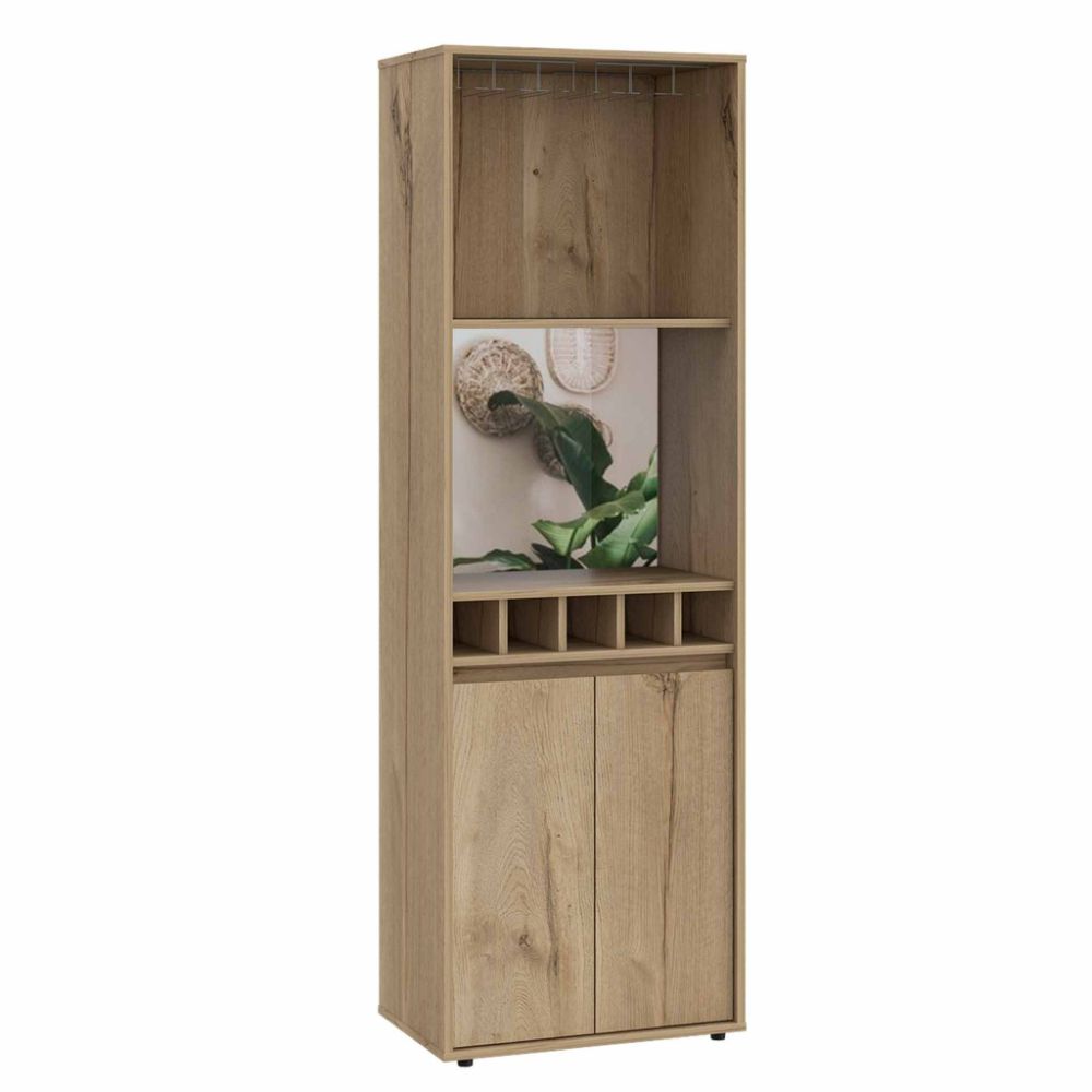 Bar Cabinet Tucson,Five Wine Cubbies, Light Oak Finish-3