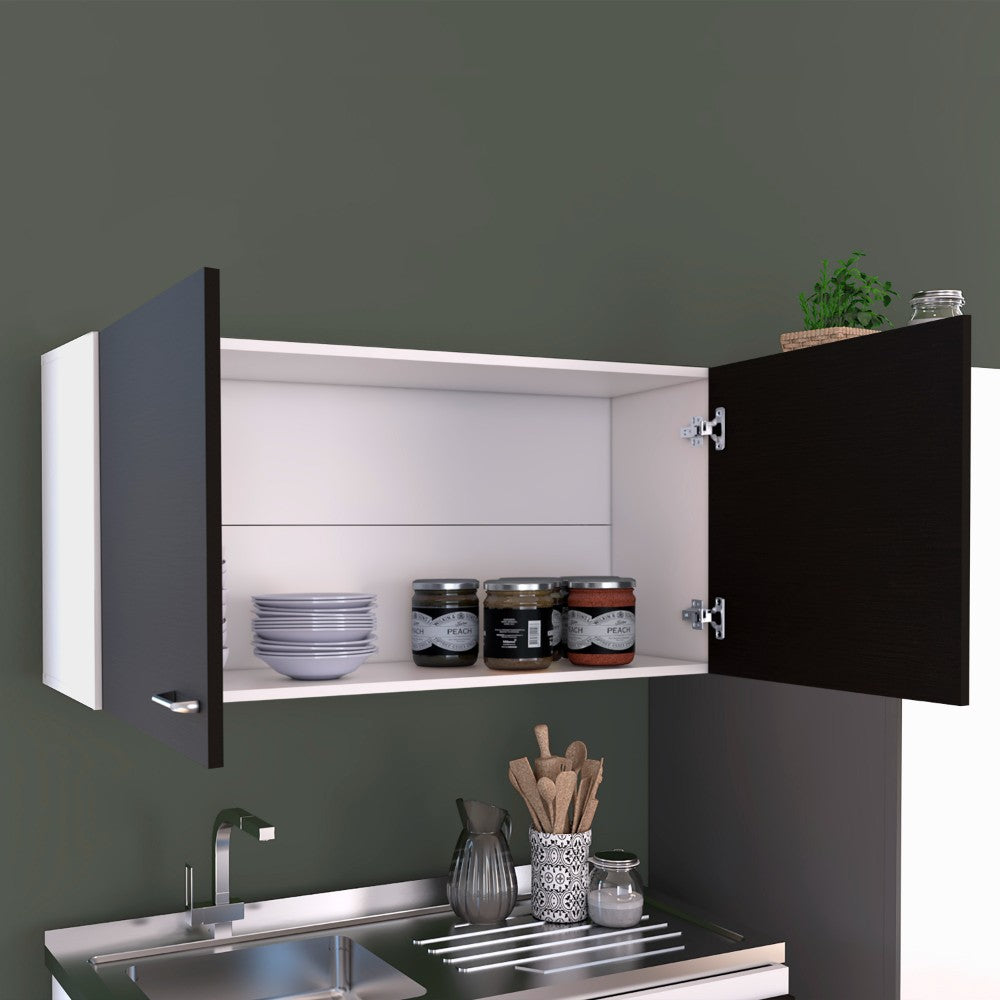 Wall Cabinet Toran, Two Shelves, Double Door, Black Wengue Finish-1