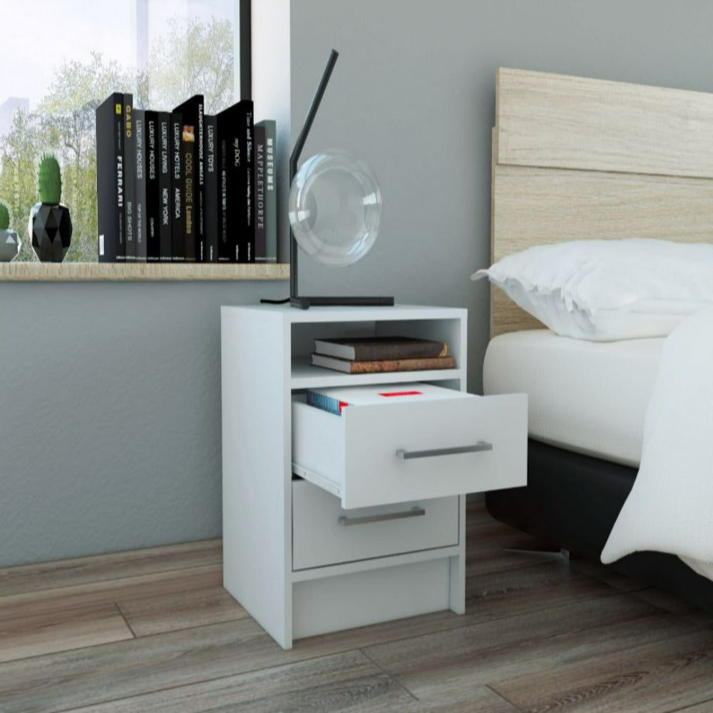 Nightstand Cartiz, Two Drawers, White Finish-1