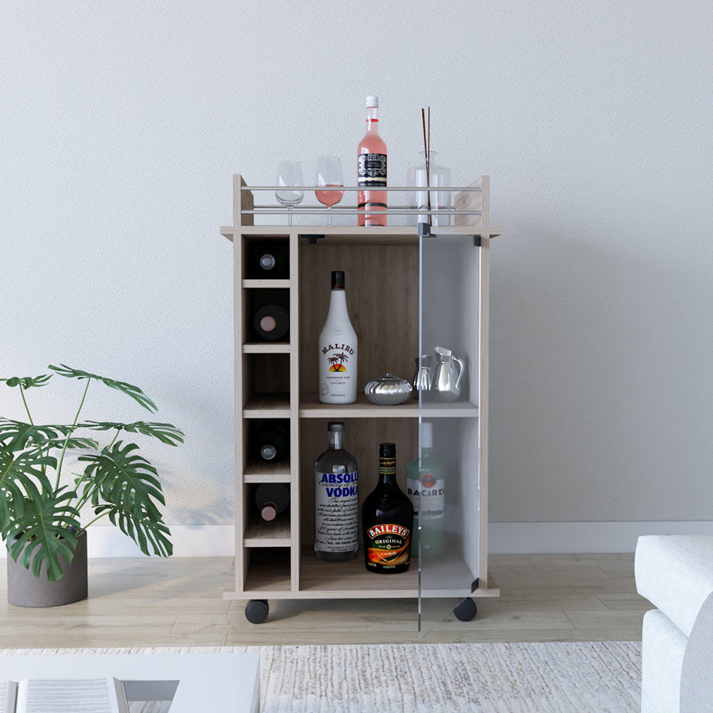 Bar Cart Baltimore, Six Wine Cubbies, Light Gray Finish-1