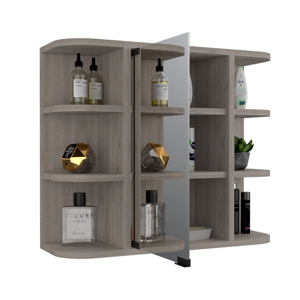 Medicine Cabinet Milano, Six External Shelves Mirror, Light Gray Finish-4