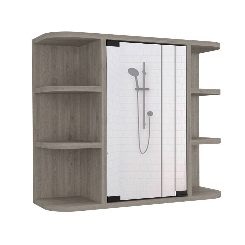 Medicine Cabinet Milano, Six External Shelves Mirror, Light Gray Finish-3