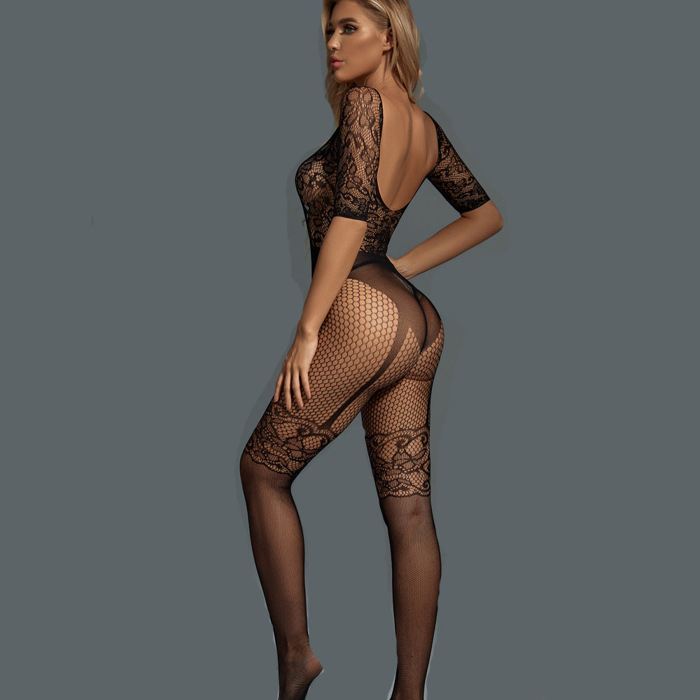 Wholesale Sexy Full Body Fishnet with Floral Jacquard Back Show