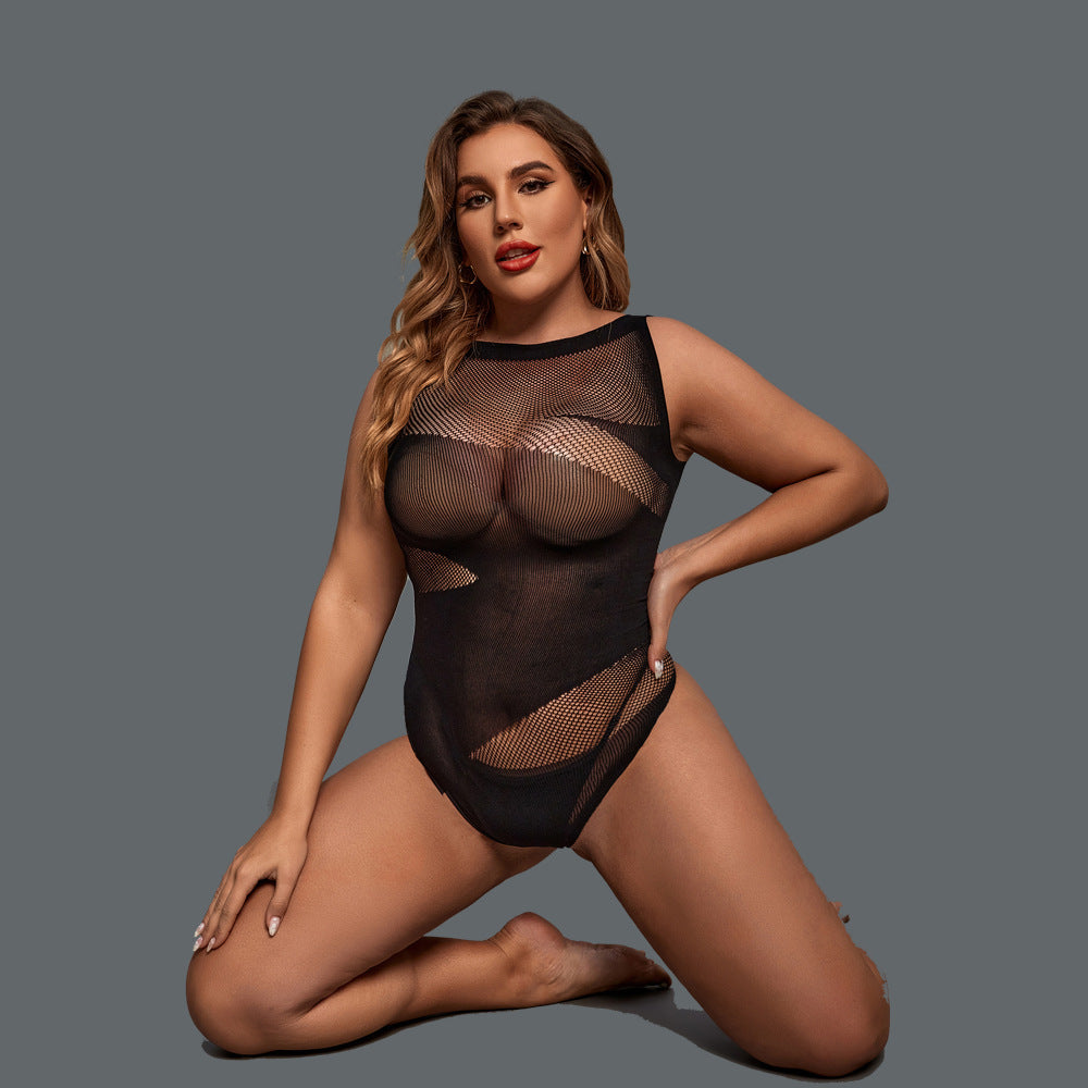 Midnight Mesh Plus Size Bodystocking Model Show