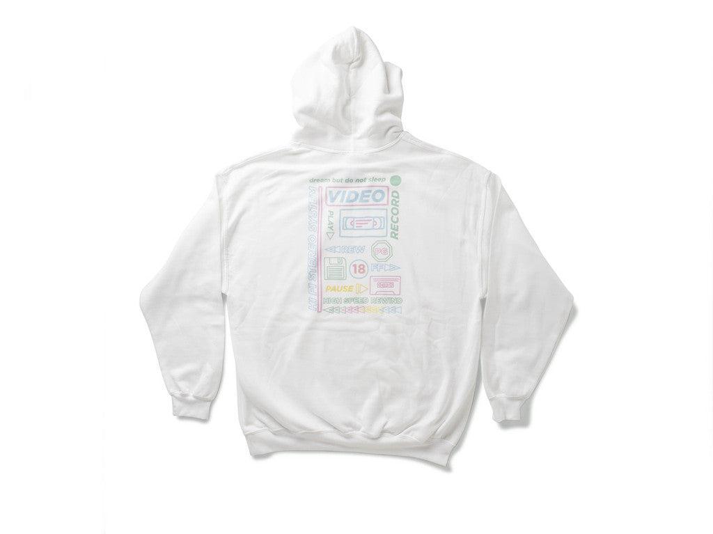 White Cotton Hoodie With Printed 80's VHS Design-4