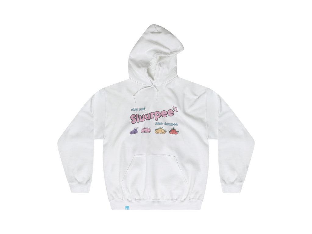 White Hoodie With Printed Sluurpee Design-2