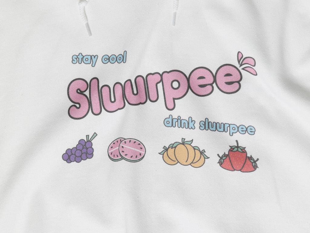 White Hoodie With Printed Sluurpee Design-4