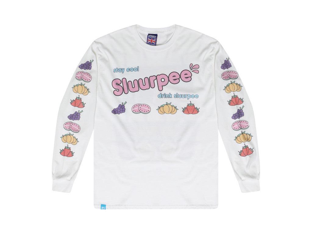 White Long Sleeved T-shirt With Printed Sluurpee Design-2