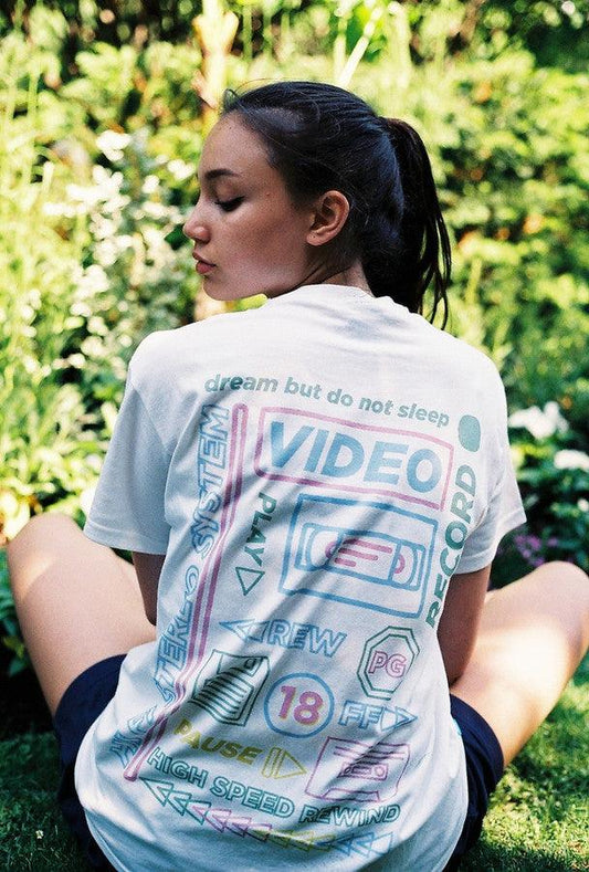 White Short Sleeved T-shirt With 80's VHS Design-0