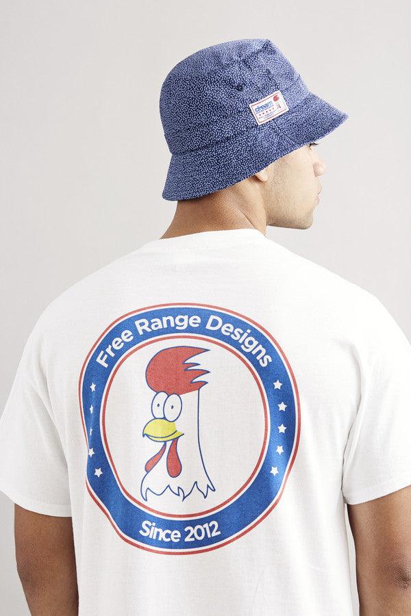 White Short Sleeved T-Shirt With Free Range Chicken Shop Print-0