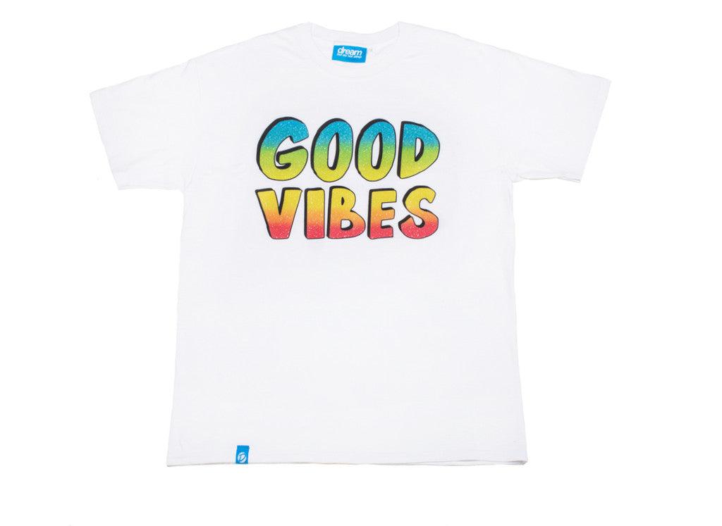 White Short Sleeved T-shirt With Good Vibes Print-1