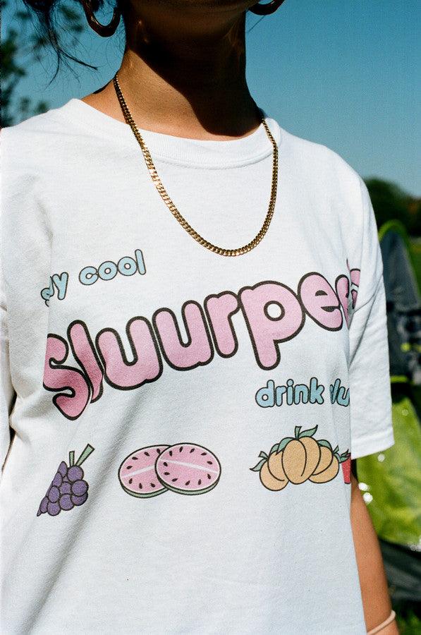 White Short Sleeved T-shirt With Sluurpee Design-3