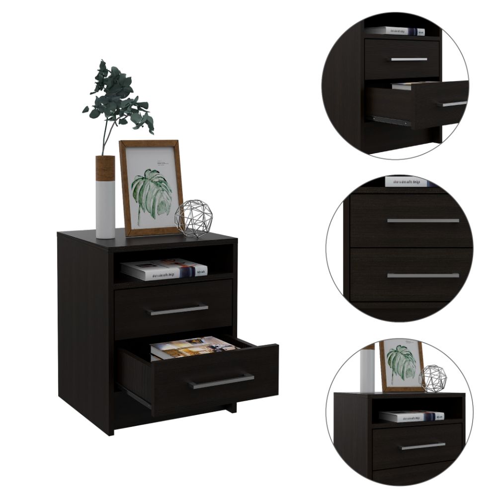 Nightstand Cartiz, Two Drawers, Black Wengue Finish-2