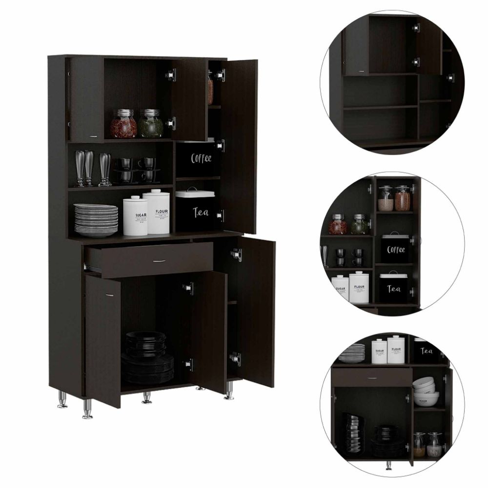 Kitchen Pantry Piacenza, Double Door Cabinet, Black Wengue Finish-2