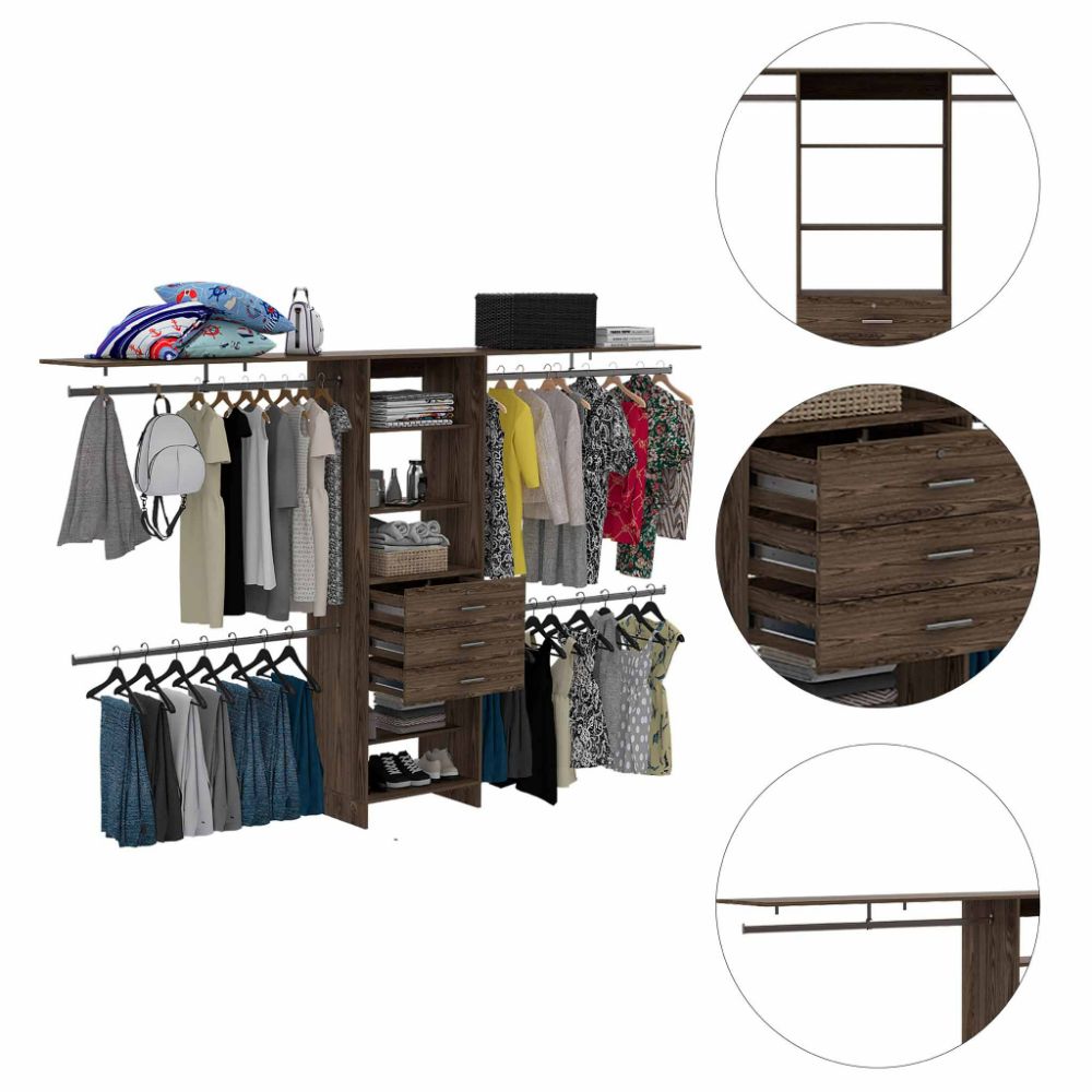 Closet System Pittsburg, Four Hanging Rods, Dark Walnut Finish-1